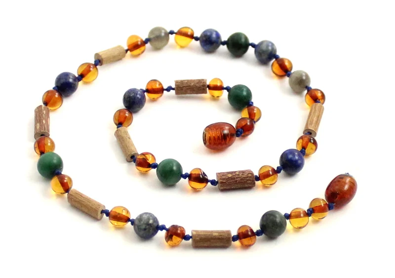 NBBP-H3 Collar con avellana, piedras preciosas y coñac ámbar