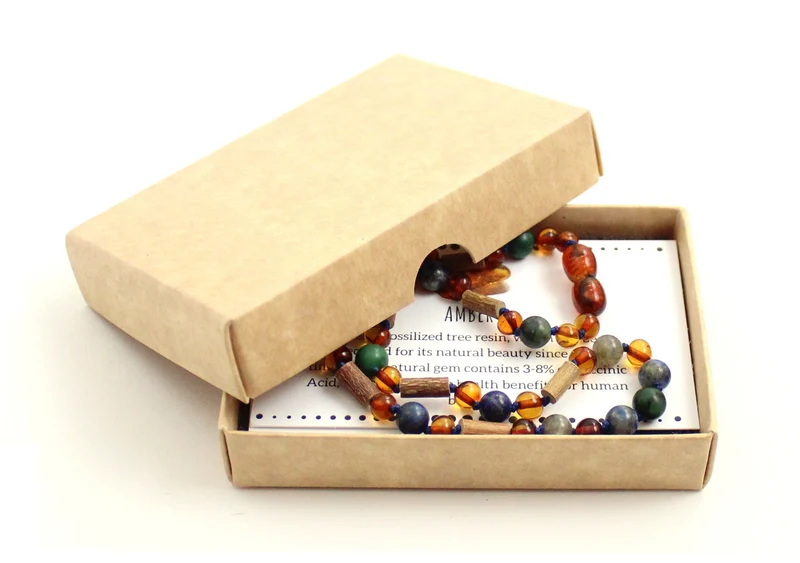NBBP-H3 Collar con avellana, piedras preciosas y coñac ámbar