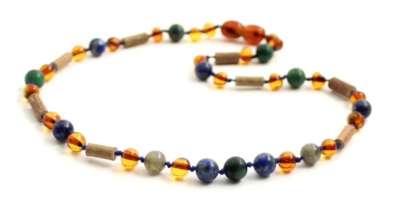 NBBP-H3 Collar con avellana, piedras preciosas y coñac ámbar