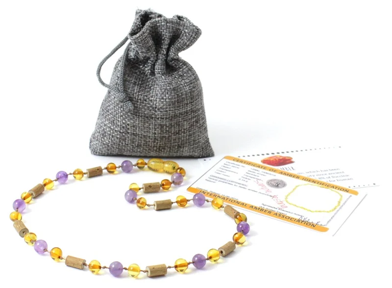 NBBP-H2 Collar de ámbar y miel con amatista y avellana