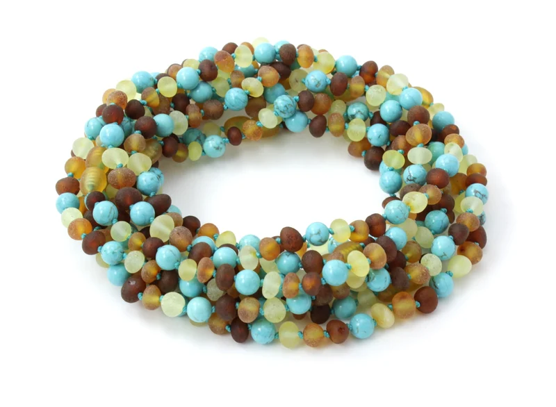 10 piezas de collares de ámbar báltico crudo y turquesa