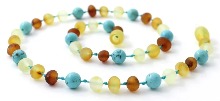 10 piezas de collares de ámbar báltico crudo y turquesa