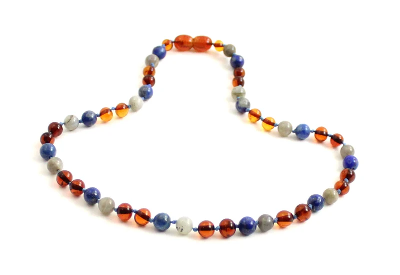 10 piezas de collares de dentición de lapislázuli, ámbar y labradorita