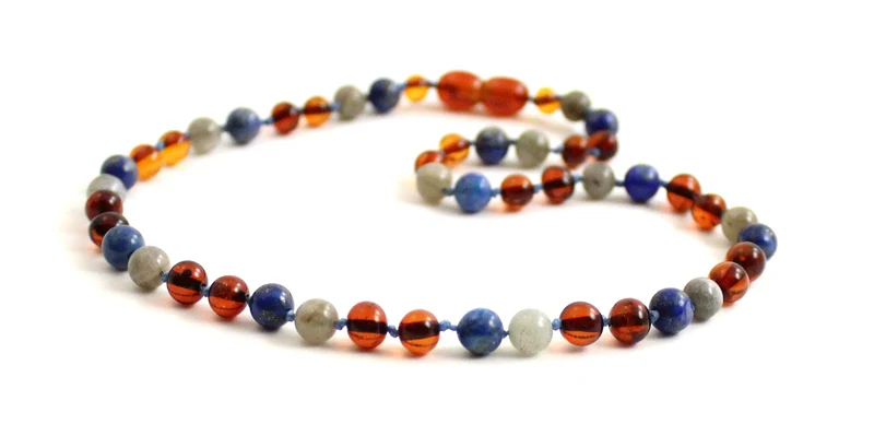10 piezas de collares de dentición de lapislázuli, ámbar y labradorita