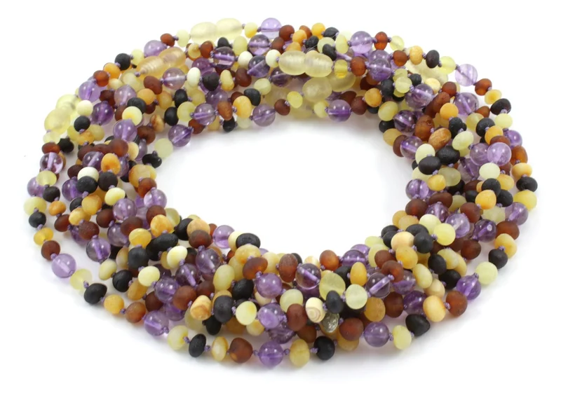 10 piezas de collares al por mayor de ámbar crudo con amatista