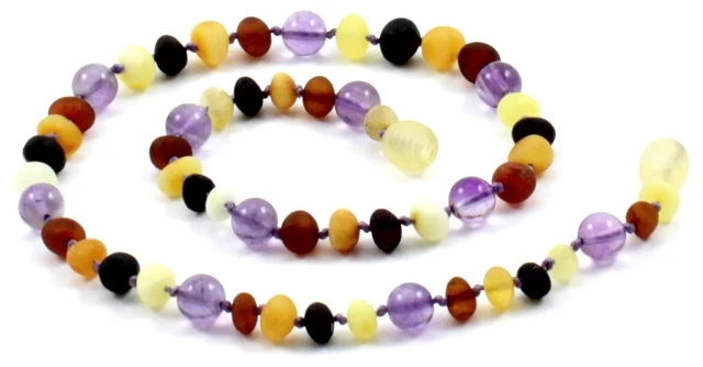 10 piezas de collares al por mayor de ámbar crudo con amatista