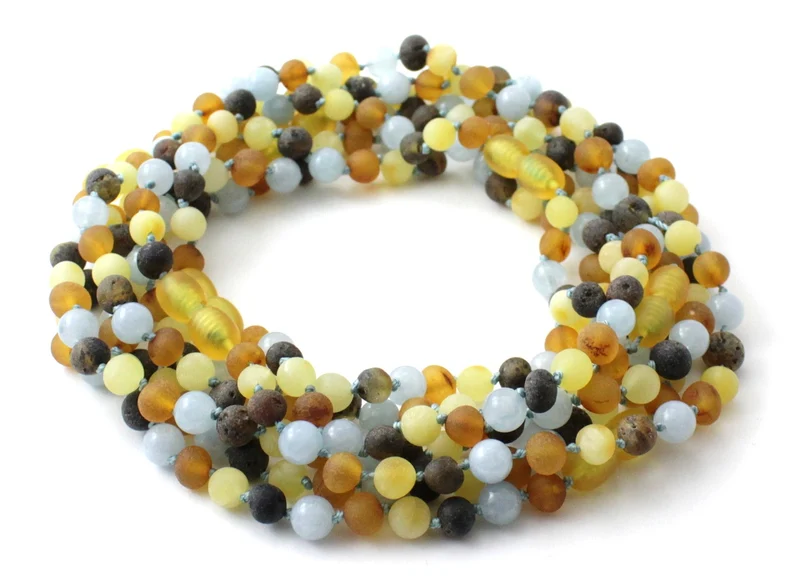 10 piezas de collares al por mayor de ámbar crudo y aguamarina