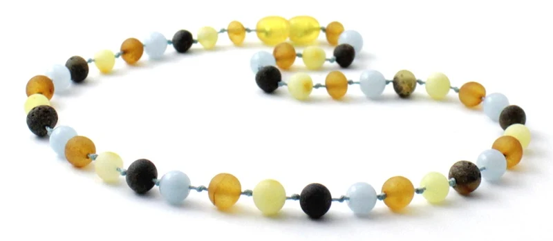 10 piezas de collares al por mayor de ámbar crudo y aguamarina