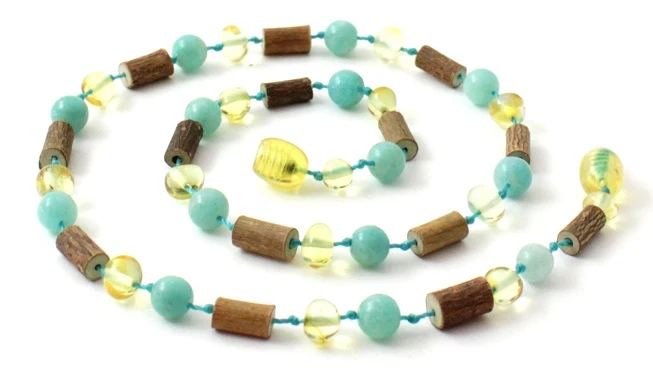 NBBP-H1 Collar de ámbar limón, amazonita y avellana