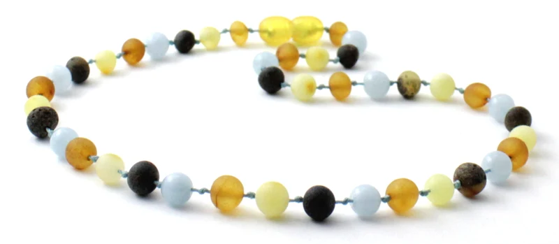 Collares de ámbar báltico y aguamarina azul