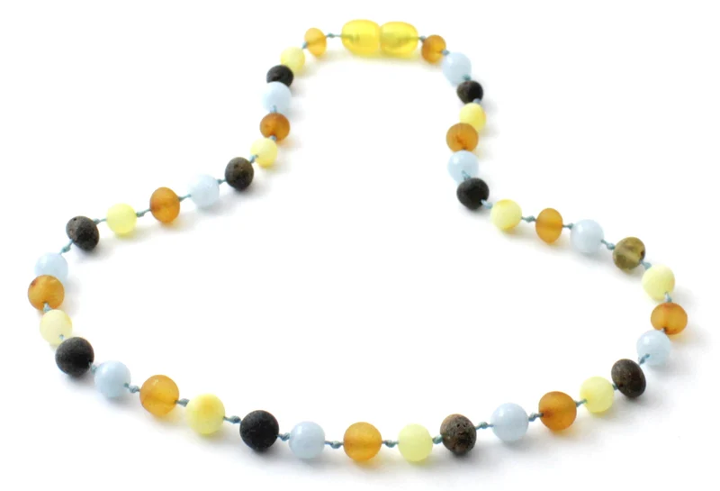 Collares de ámbar báltico y aguamarina azul