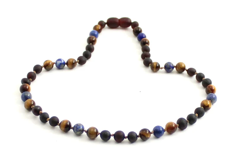 Collar Ámbar Cereza Cruda, Lapislázuli y Ojo de Tigre