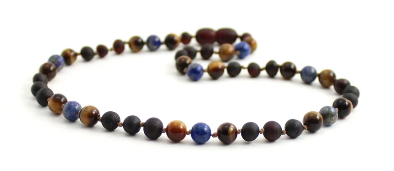 Collar Ámbar Cereza Cruda, Lapislázuli y Ojo de Tigre