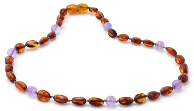 Collares de dentición de amatista y ámbar