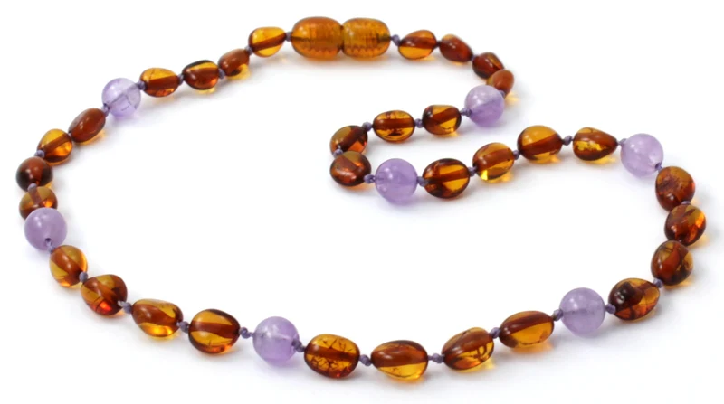 Collares de dentición de amatista y ámbar