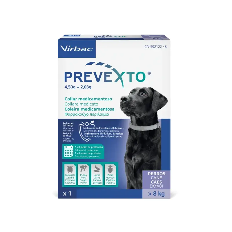 Prevexto anti-parasite collar for dogs weighing over 8kg, 70cm