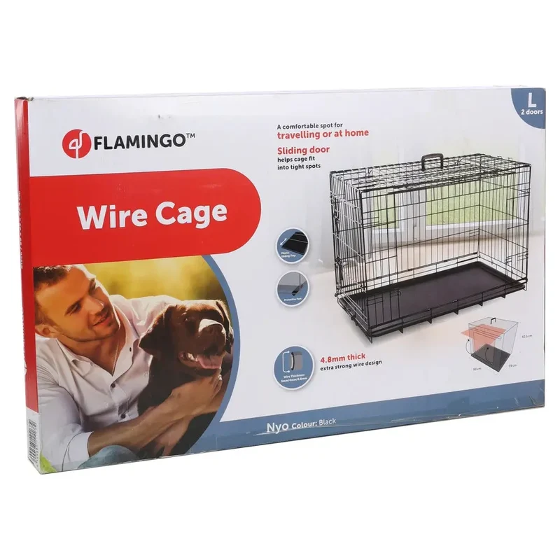 Flamingo Jaula de Alambre Nyo Negra con Puerta Corredera para Perros