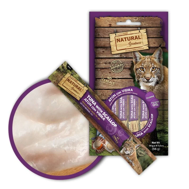 SNACKS CREMOSOS GATOS ATUN Y VIEIRA NATURAL GREATNESS 5 X 4 X 14 G