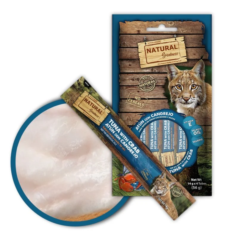 SNACKS CREMOSOS GATOS ATUN Y CANGREJO NATURAL GREATNESS 5 X 4 X 14 G