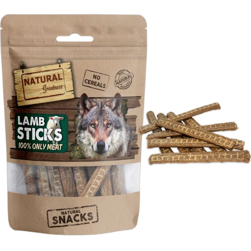 SNACK DESHIDRATADO NATURAL GREATNESS STICKS DE CORDERO DUREZA BAJA 70 G