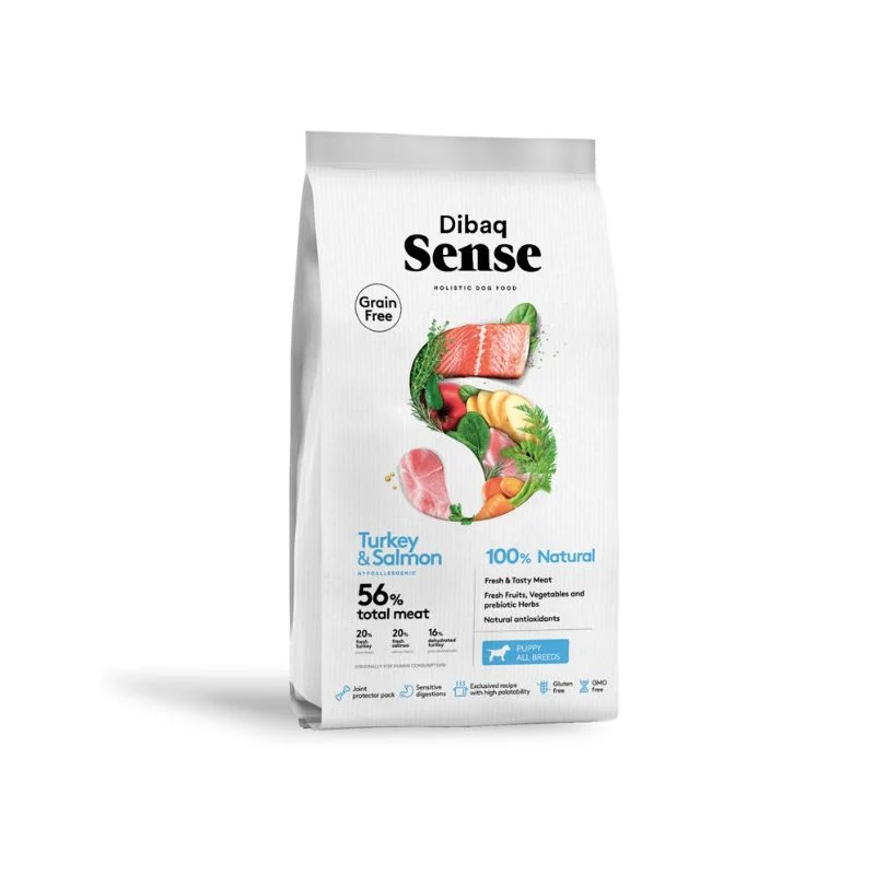 DIBAQ SENSE GRAIN FREE SALMON Y PAVO CACHORRO PERRO 12 KG