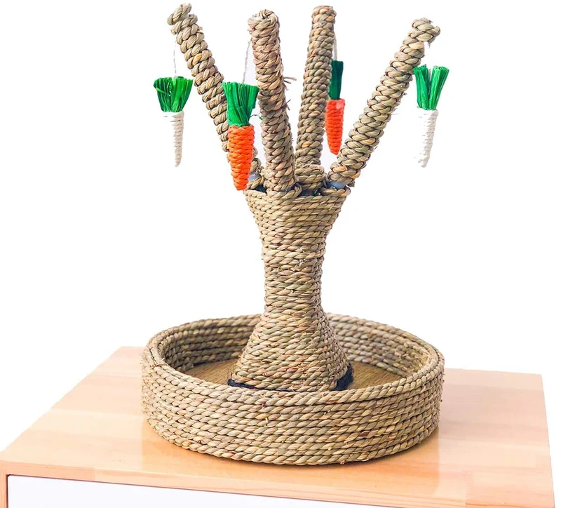 Hamiledyi Conejo de juguete para masticar, ratán, hierba, rascador, árbol de escalada, árbol de diversión, zanahoria, juguetes para animales pequeños