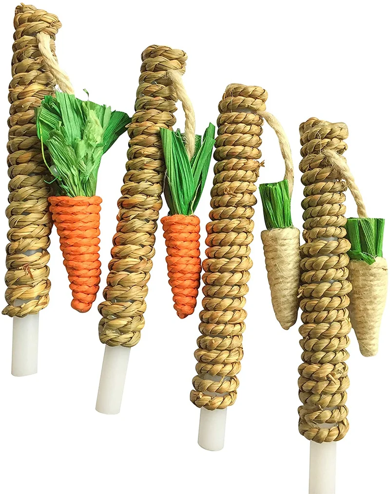 Hamiledyi Conejo de juguete para masticar, ratán, hierba, rascador, árbol de escalada, árbol de diversión, zanahoria, juguetes para animales pequeños