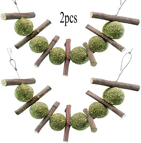 Juguetes para masticar los dientes, chinchilla trata palos de bambú orgánicos naturales de manzana para conejos, cobayas, hámsters (2 unidades)