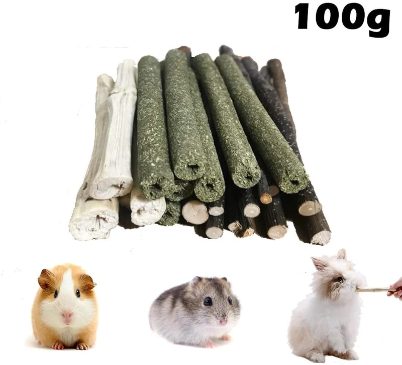 VCZONE Small Animals Chew Toys Set, 3 Types Chew Toys Snacks Sweet Bamboo Timothy Grass Apple Sticks for Guinea Pig Rabbits Hamster Chinchilla Squirrel Bunny