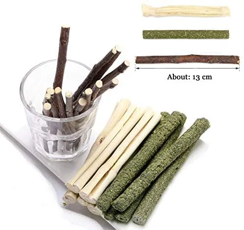 VCZONE Small Animals Chew Toys Set, 3 Types Chew Toys Snacks Sweet Bamboo Timothy Grass Apple Sticks for Guinea Pig Rabbits Hamster Chinchilla Squirrel Bunny