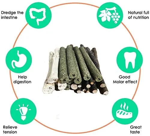 VCZONE Small Animals Chew Toys Set, 3 Types Chew Toys Snacks Sweet Bamboo Timothy Grass Apple Sticks for Guinea Pig Rabbits Hamster Chinchilla Squirrel Bunny