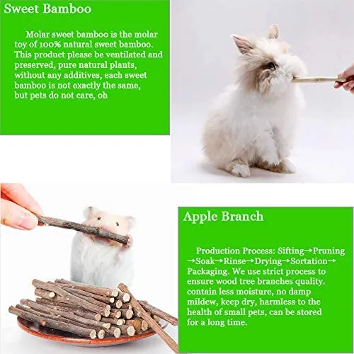 VCZONE Small Animals Chew Toys Set, 3 Types Chew Toys Snacks Sweet Bamboo Timothy Grass Apple Sticks for Guinea Pig Rabbits Hamster Chinchilla Squirrel Bunny