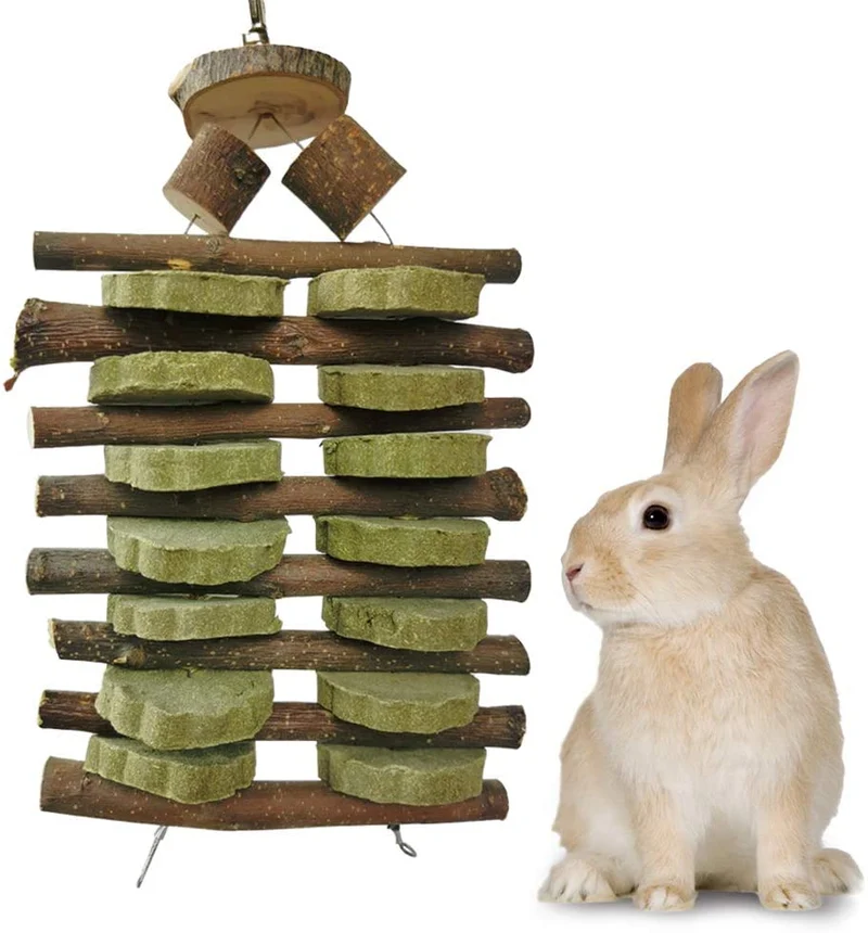 Juguetes de masticación para dientes, palitos de madera de manzana orgánica para conejos, conejos, chinchilla, cobayas, hámsteres, loros y otros animales pequeños para masticar/jugar. Juguetes de aperitivos para mascotas con pasta.