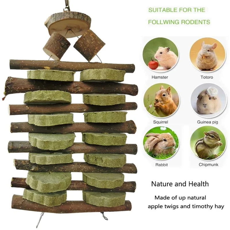 Juguetes de masticación para dientes, palitos de madera de manzana orgánica para conejos, conejos, chinchilla, cobayas, hámsteres, loros y otros animales pequeños para masticar/jugar. Juguetes de aperitivos para mascotas con pasta.