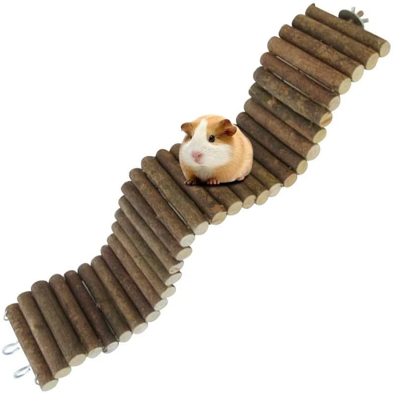 Rat Bendy larga suspensión Bridges,Guinea Pig Túnel flexible,Gerbil rampa de madera, jaula de chinchilla escalera grande, madera natural masticables juguetes para animales pequeños, roedores, ratón, erizo, hámster enano