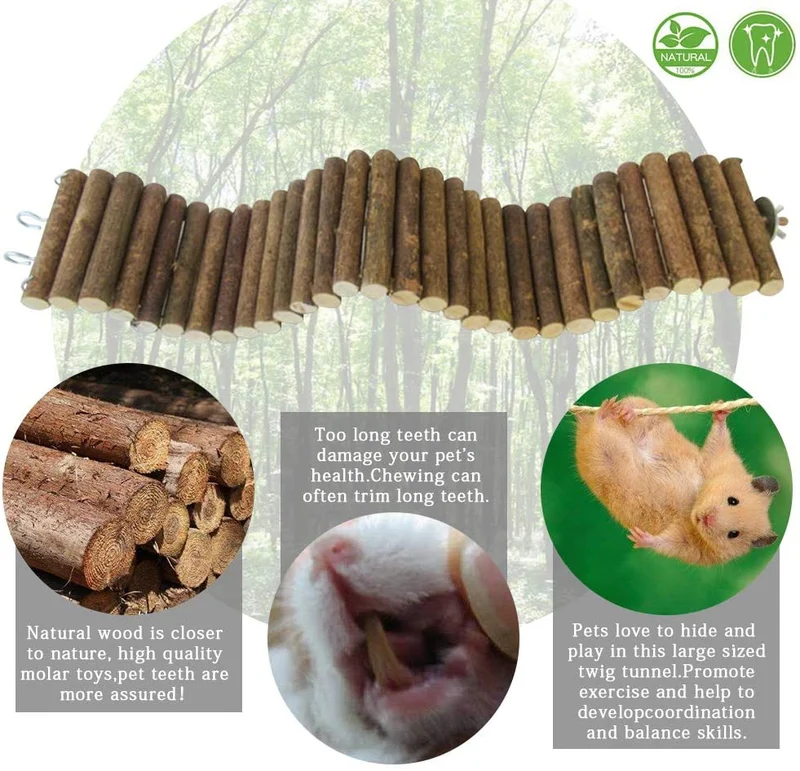 Rat Bendy larga suspensión Bridges,Guinea Pig Túnel flexible,Gerbil rampa de madera, jaula de chinchilla escalera grande, madera natural masticables juguetes para animales pequeños, roedores, ratón, erizo, hámster enano