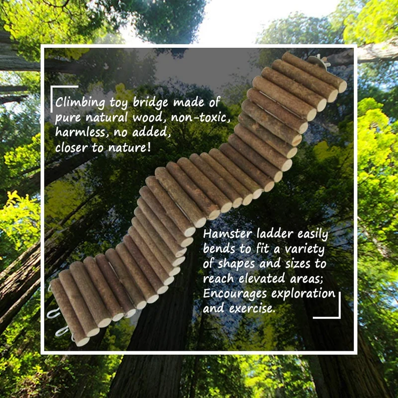 Rat Bendy larga suspensión Bridges,Guinea Pig Túnel flexible,Gerbil rampa de madera, jaula de chinchilla escalera grande, madera natural masticables juguetes para animales pequeños, roedores, ratón, erizo, hámster enano