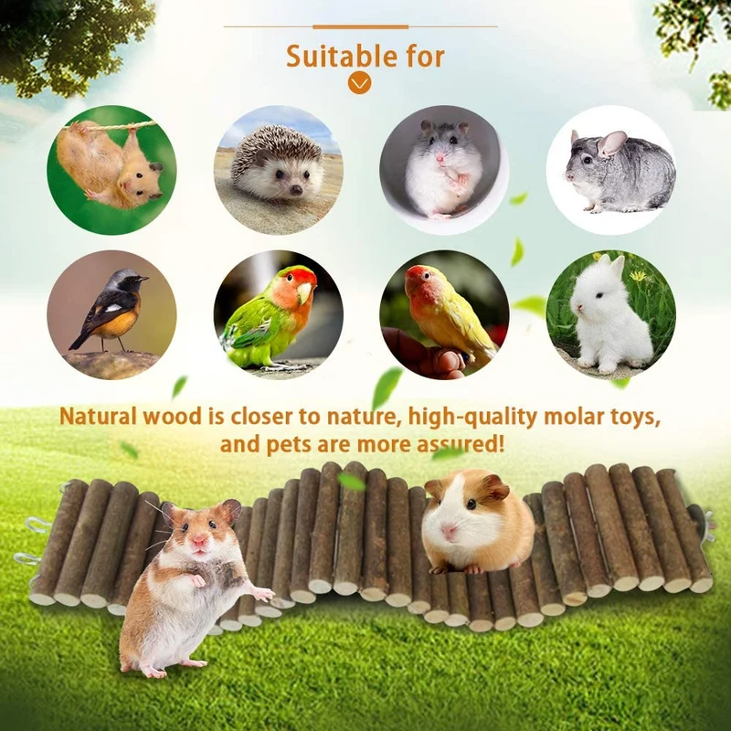 Rat Bendy larga suspensión Bridges,Guinea Pig Túnel flexible,Gerbil rampa de madera, jaula de chinchilla escalera grande, madera natural masticables juguetes para animales pequeños, roedores, ratón, erizo, hámster enano
