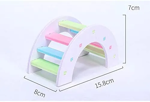 Mumax - Juego de juguetes de hámster de madera con puente de arco iris con sierra de mar de PVC, ideal para hámster nido, ratón, ratón, erizo, lagarto, animales pequeños (color al azar)