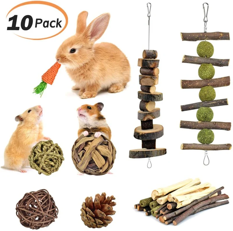 KATUMO - Juguetes para masticar conejo, 100% madera de manzana natural, chinchillas, cobayas, hámsteres, juguetes para mascotas, accesorios adecuados para conejos, ardillas, gerbios pequeños, masticar y jugar ejercicio de dientes