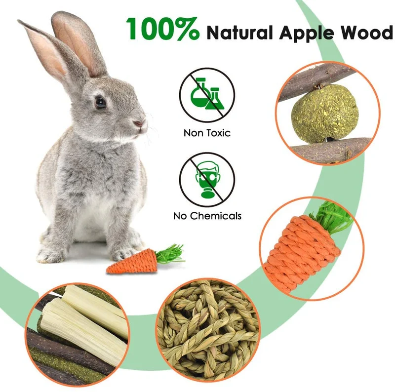 KATUMO - Juguetes para masticar conejo, 100% madera de manzana natural, chinchillas, cobayas, hámsteres, juguetes para mascotas, accesorios adecuados para conejos, ardillas, gerbios pequeños, masticar y jugar ejercicio de dientes