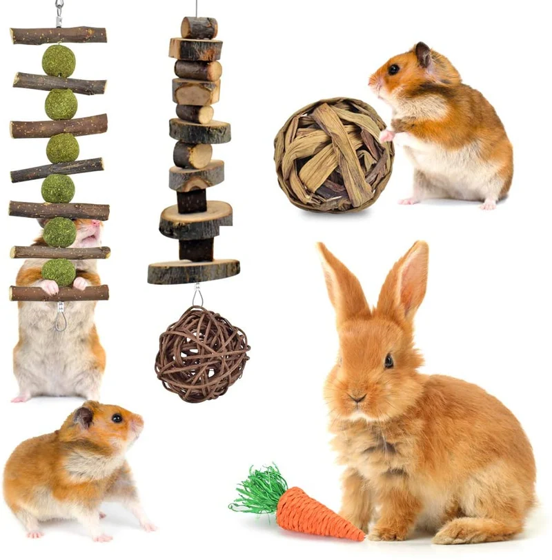 KATUMO - Juguetes para masticar conejo, 100% madera de manzana natural, chinchillas, cobayas, hámsteres, juguetes para mascotas, accesorios adecuados para conejos, ardillas, gerbios pequeños, masticar y jugar ejercicio de dientes