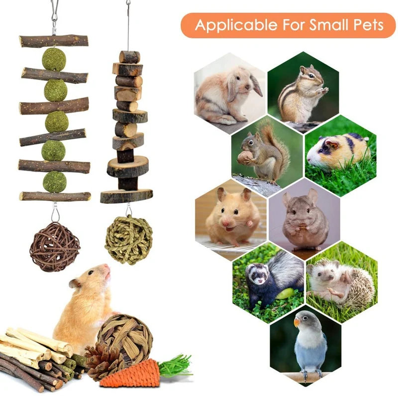 KATUMO - Juguetes para masticar conejo, 100% madera de manzana natural, chinchillas, cobayas, hámsteres, juguetes para mascotas, accesorios adecuados para conejos, ardillas, gerbios pequeños, masticar y jugar ejercicio de dientes