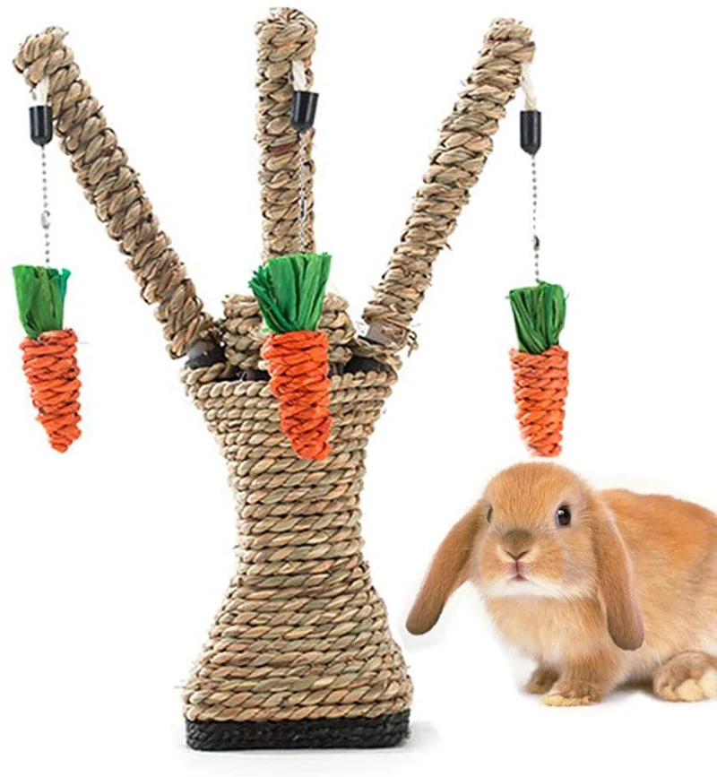 Hamiledyi Bunny divertido árbol conejo juguete masticable con forma de zanahoria Playpen