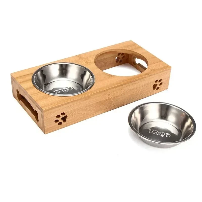 Gamelle chien en céramique avec support en bambou