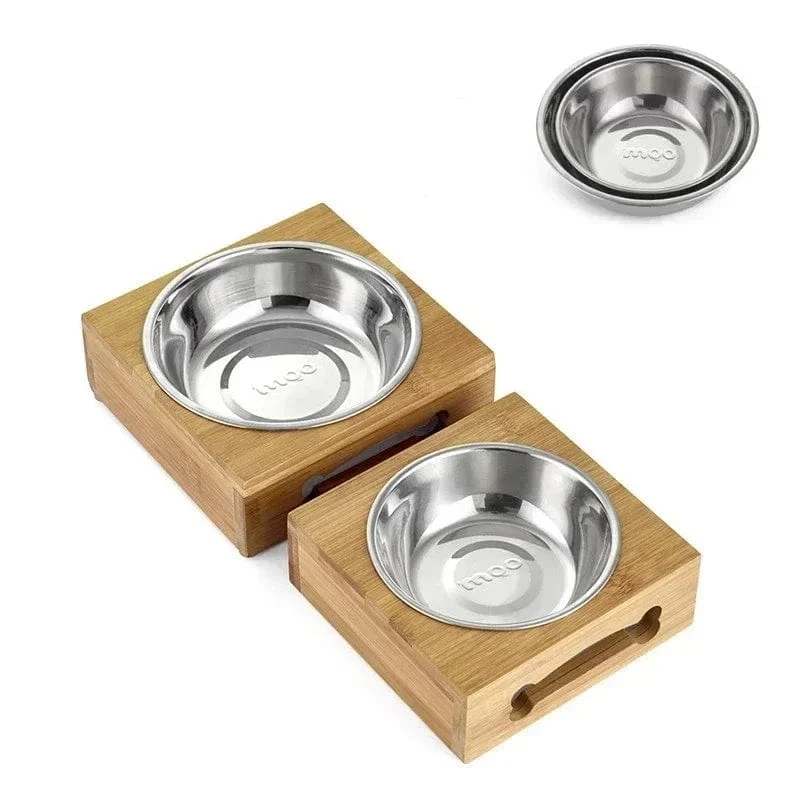 Gamelle chien en céramique avec support en bambou