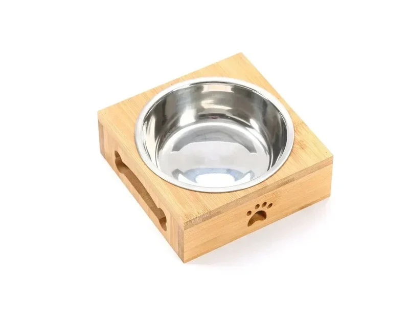 Gamelle chien en céramique avec support en bambou