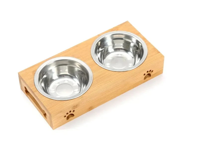Gamelle chien en céramique avec support en bambou