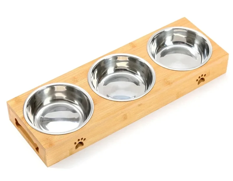 Gamelle chien en céramique avec support en bambou