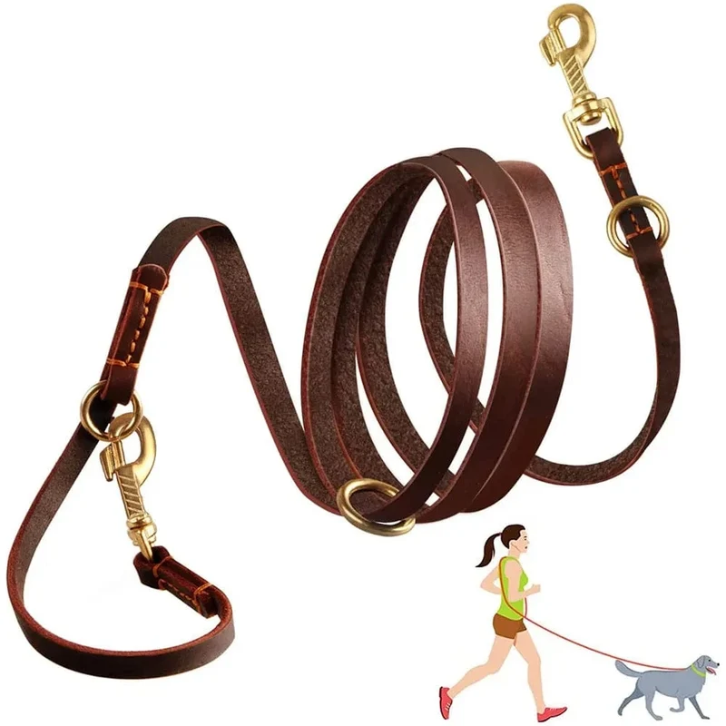 Laisse pour chien multifonctionnelle en cuir - Mains libres, style bandoulière